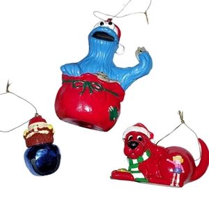 Sesame Street Cookie Monster, Clifford The Big Red Dog And Rudolph Guy Ornaments